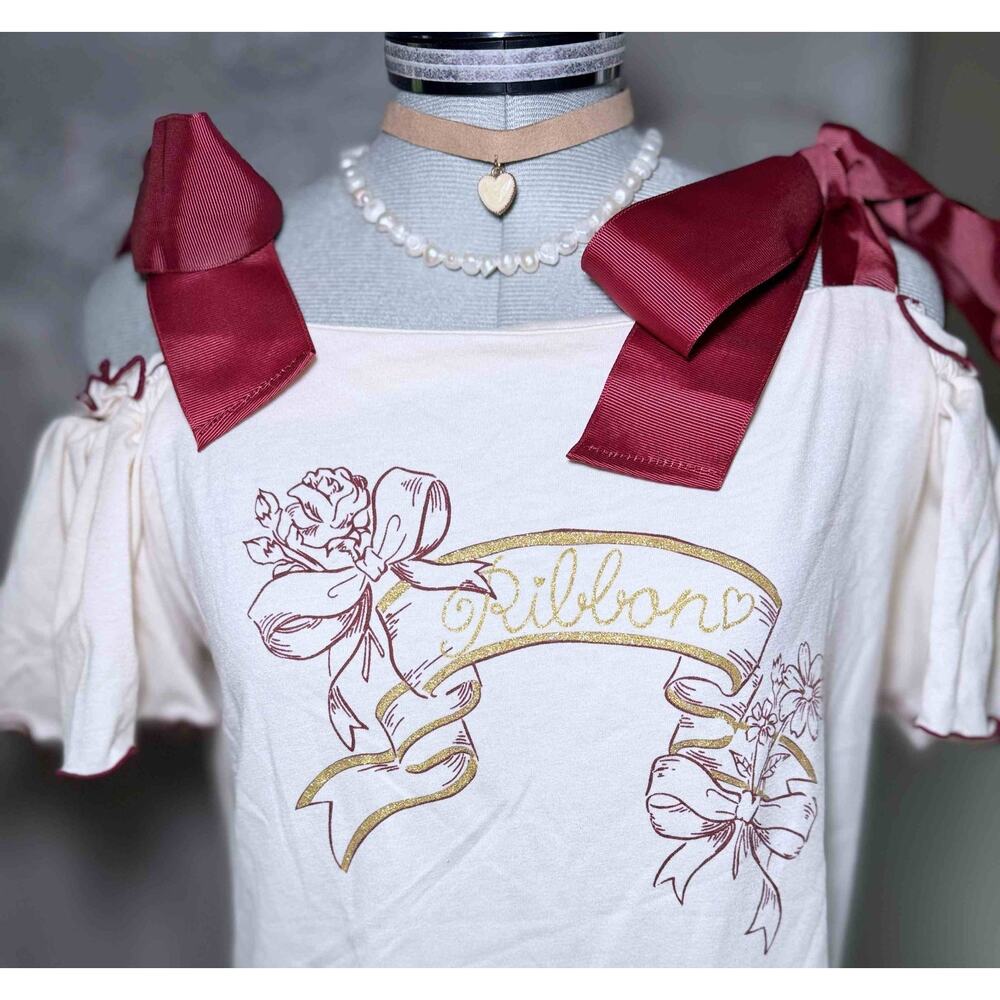 Liz Lisa Off Shoulder Ribbon Print Top Jfashion Gyaru Himekaji Shoujo Girl Japan - Picture 10 of 15